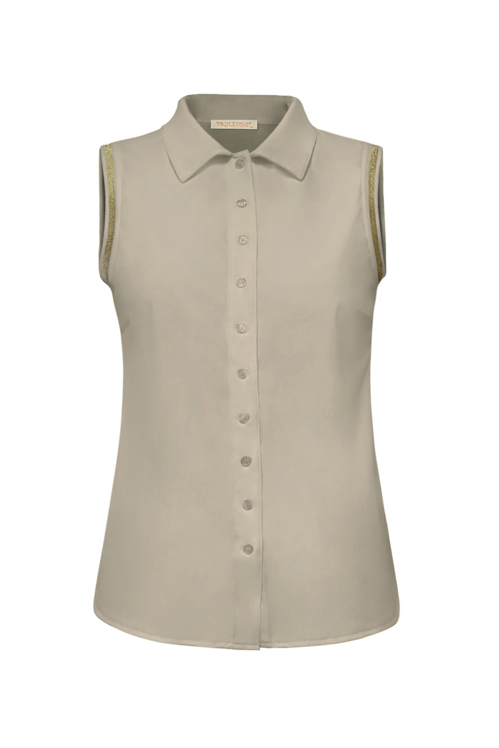 Triple Nine BLS5902 Bluse Korte ærmer Guld kant Beige